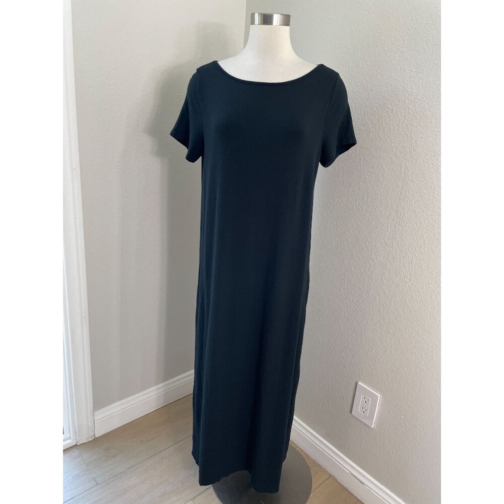 J Jill‎ Wearever Collection Womens Medium Black Maxi Dress Short Sleeve Stretch